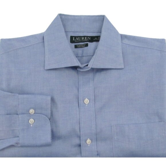 Lauren Ralph Lauren Classic Fit Dress Shirt Blue Non-Iron Size 16 32/33 Cotton - Picture 1 of 12